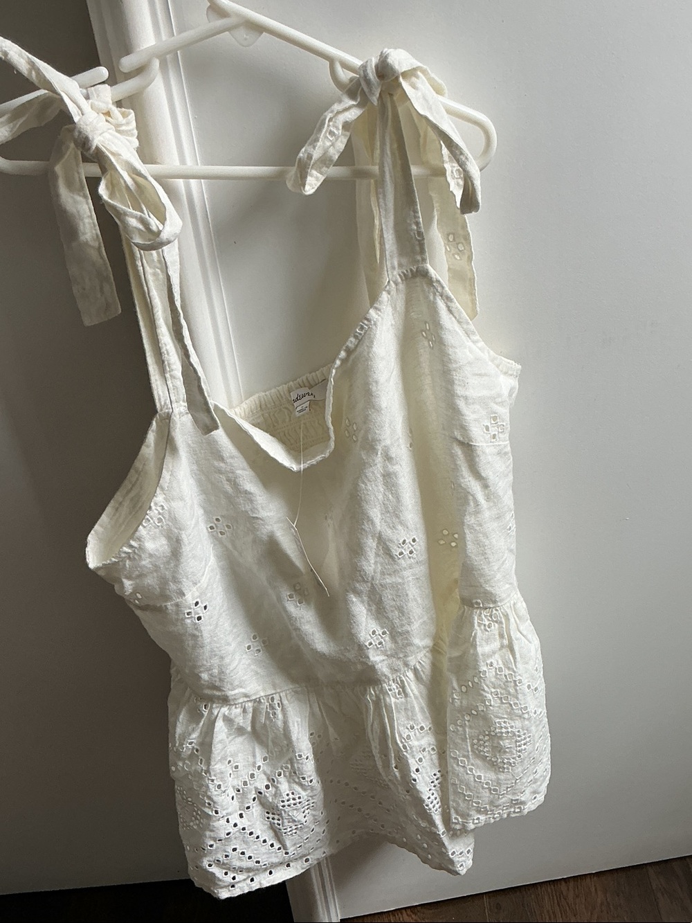 Madewell Cream Eyelet Tie-Shoulder Peplum Tank